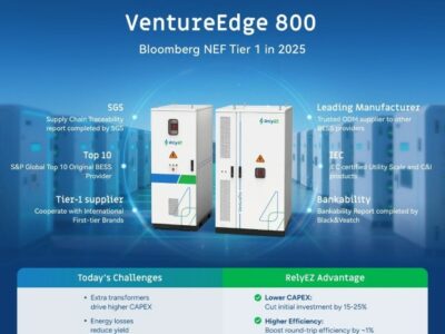 RelyEZ lanza VentureEdge 800, su nuevo sistema de almacenamiento energético de 800 V para Europa