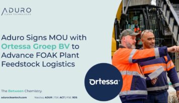Aduro Clean Technologies Europe firma un Memorando de Entendimiento con Ortessa Groep BV para mejorar la logística de las materias primas de la planta FOAK